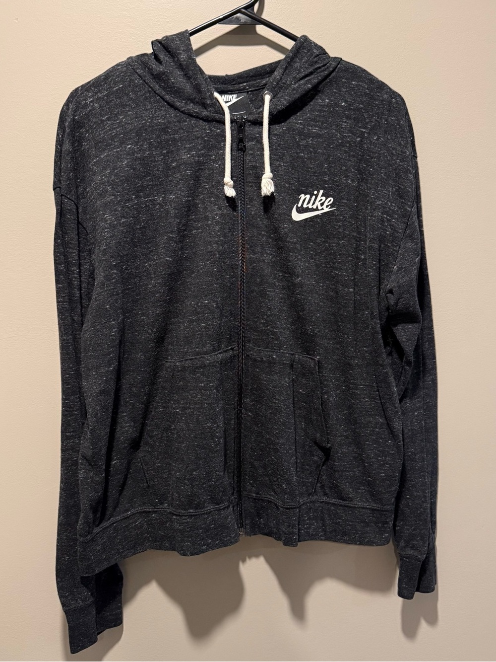 Nike Dark Charcoal Marled Full-Zip Hoodie with White Logo